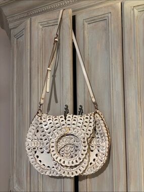 Patricia Nash Woven Leather Crossbody Shoulder Bag - Cream